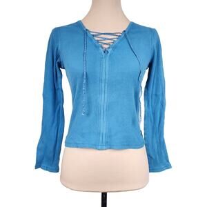 Calvin Klein Medium Blue Lace Up Cotton Top